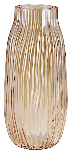 Große bernsteinfarbene Glasvase für Blumen, gerippt, hoch, goldfarben, Bodenvase, 31 cm, dekorative Vasen für Zuhause, Tischdekoration, Blumendekoration und Bauernhaus (braun, 31 cm)