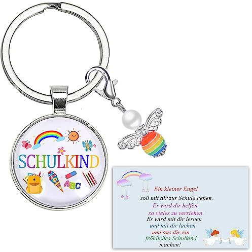 MKISHINE Schulkind 2025 Einschulung Mädchen Geschenk Schutzengel Schlüsselanhänger Schulkind Schultüte Füllung Schulanfang Glücksbringer Plus Grußkarte chultüte Zuckertüte erster Schultag