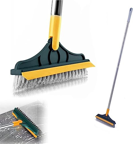2-in-1 Toilet Floor Gap Cleaning Brush, 2 in 1 Floor Scrub Cleaning Brush Wiper, 2 in 1 Scrub Cleaning Brush, Multifunctional Rotating Floor Scrub Brush with Long Handle and Hair Removal Comb (Green)