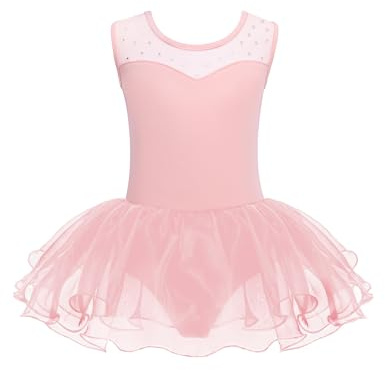 Zaclotre Tutu for Toddler Girls Ballet leotards Sparkly Sleevesless Mesh Dance Dress Ballerina Outfits Ballet Pink 6-7 Years