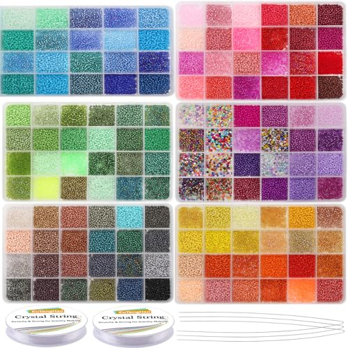 EuTengHao 57600pcs 2mm Glasperlen kleine Handwerk Perlen für DIY Armband Halsketten Crafting Schmuck machen Lieferungen mit Jump Ring Lobster Clasp elastische Schnüre