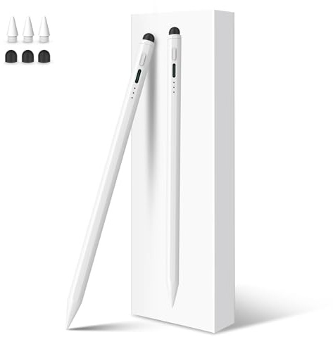MEKO Stylet 2 en 1 pour Apple iPad avec pointe en caoutchouc et chargement rapide Blanc