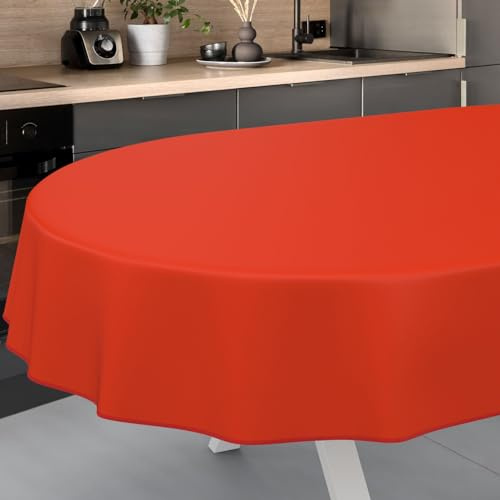 ANRO Wachstuch-Tischdecke Tischdecke abwaschbar Wachstuch Garten-Tischdecke Outdoor Indoor Oval 200x140cm mit Saum Rot Wachstuchtischdecke Wachstischdecke wasserabweisend Gartentischdecke