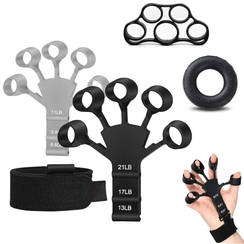 PIMXL Finger Extensor Exerciser, Griffkraft Trainer Set, Silikon Ring Griffkraft Trainer, Verstellbarer Silikon Handtrainer, Fingerdehner Für Verbessert Die Funktion(5 Pcs)