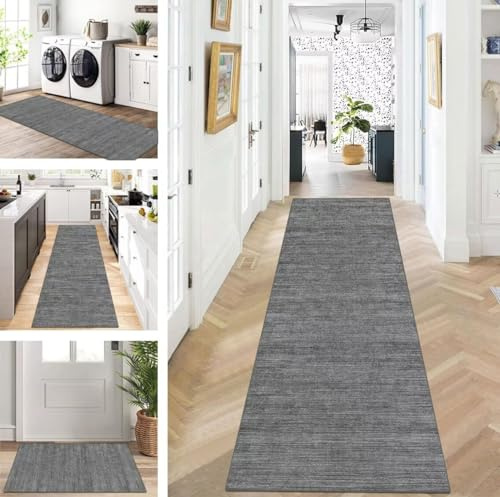 ZUZEKU Abstrakte Läufer Flur Küche Waschbar rutschfest 60X200cm Vintage Grau Lang Küchenteppich Flurteppich Teppich Fur Korridor Wohnzimmer Schlafzimmer Meterware Anpassbar