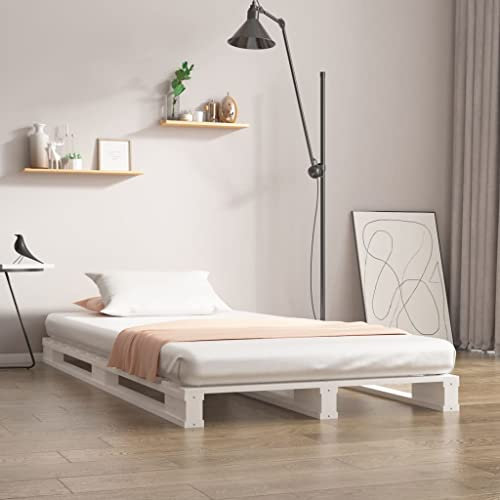 AJJHUUKI Home Outdoor Sonstiges Palettenbett weiß 75x190 cm klein einzeln Massivholz Kiefer