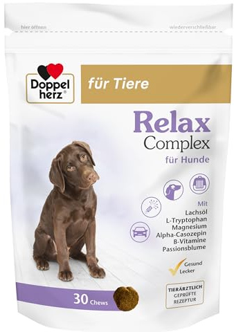 Doppelherz für Tiere Relax Complex für Hunde | Mit Alpha-Casozepin, L-Tryptophan und Passionsblume - Unterstützung für das mentale Wohlbefinden - 30 Chews