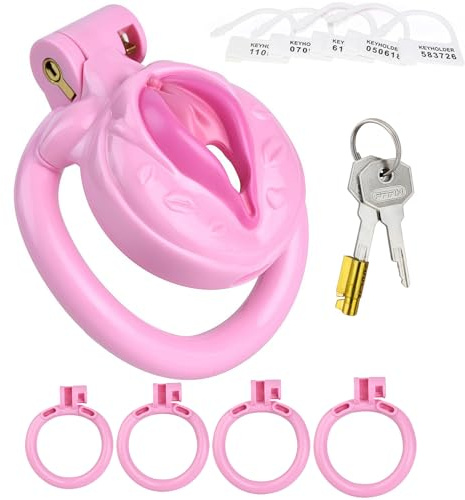 ZWFUN Peniskäfig mit Schamlippen,Gefälscht Frauen Vagina Peniskäfig mit 4 Cockringe Penis Cage Für Männer SM Keuschheitsgürtel Gürtel Chastity Cock Lock Sissy Peniskäfig Sexspielzeug(Rosa)