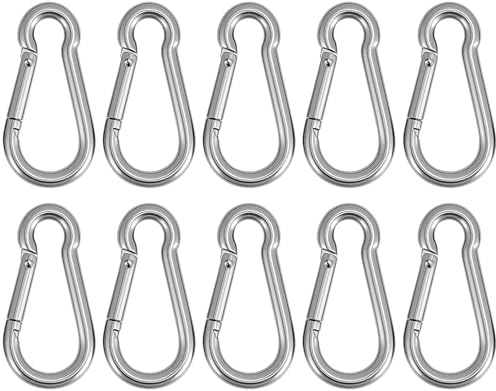 QWORK® 10-pack M6 karbinhakar – 304 rostfritt stål – 135 kg/297 lbs kapacitet snäppkrokar karbinhakar för camping hängmatta boxningssäckar gungstolar gymutrustning