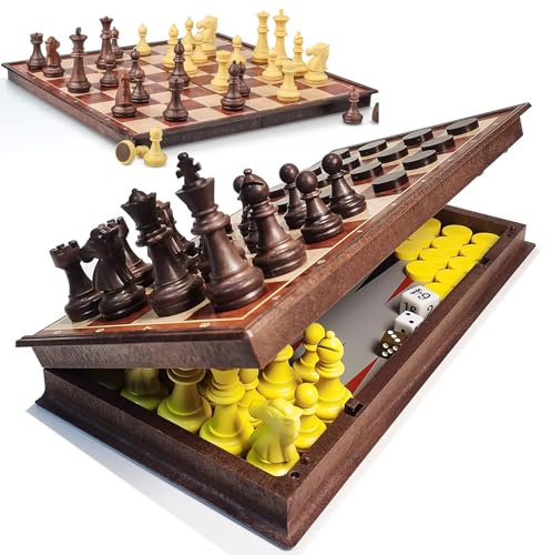 Super Winner Jeu d’Échecs de Voyage Magnétique de 12,5 Pouces, Set 3 en 1 Échecs, Dames et Backgammon, Jeu d’Échecs Magnétique de Voyage avec Plateau Pliable (32 cm)