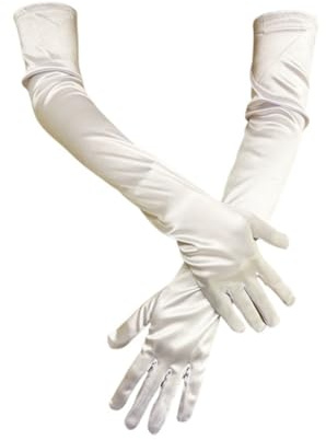 BrightGlow Lang Damen Satin 55cm Classic Elegant Abendhandschuhe 1920er Elastic Satinhandschuhe Opera Party Halloween Karneval Kostüm Opernhandschuhe Braut