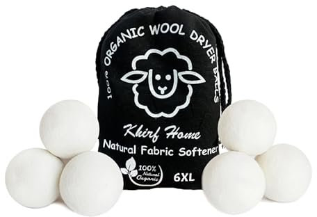 Organic Wool Dryer Balls 6-Pack XL | 100% New Zealand Wool, Reusable Natural Fabric Softener for 1,000+ Loads, Reduces Wrinkles & Static, Speeds Up Drying Time, Eco-Friendly Dryer Sheet Alternative