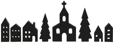 Spetebo Holz Dorf zum dekorieren 8-teilig - schwarz - Weihnachts Deko Häuschen Set - Holzhaus Winter Deko Figur Aufsteller Tischdeko Weihnachtsdeko