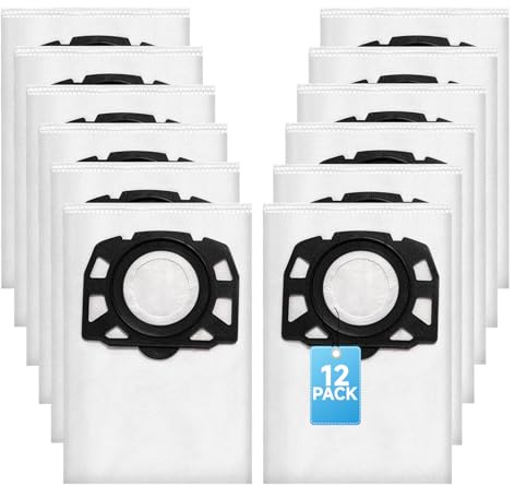 12 Pack KFI 357 Vacuum Cleaner Bags for Karcher WD2Plus/WD3/WD3Battery/KWD1/KWD2/KWD3/MV3/WD 3.200-WD 3.800M/SE4001/SE4002, Filter Bags for Kärcher Wet and Dry Vacuum Cleaners, 2.863-314.0