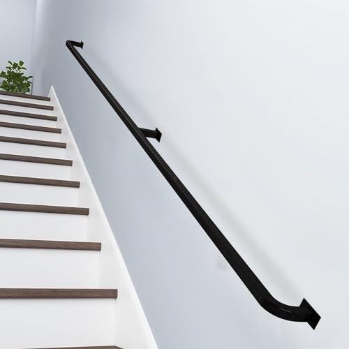 Schwarzer Metall-Handlauf für Treppen Wandmontage S-Handläufe mit Schmiedeeiserne Halterung Innentreppengeländer 3 m Außentreppengeländer