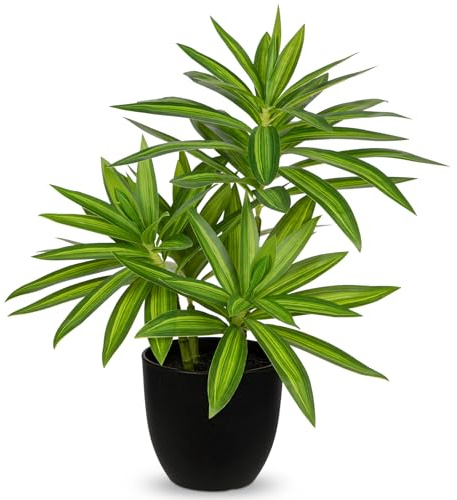 Oairse 41cm Fake Plants in Black Pots Artificial Dracaena Plant Decorative Fake Potted Plants Realistic Faux Indoor Plant For Home Bathroom Living Room Kitchen Shelf Table Decoration