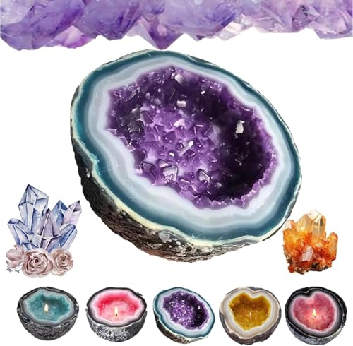 Gladwares Crystal Geode Candle, Crystal Candles Home Desktop Decoration, Gladwares Intention Healing Energy Candle, Creative Candle Bowls, Crystal Aromatherapy Candles (Purple, M)
