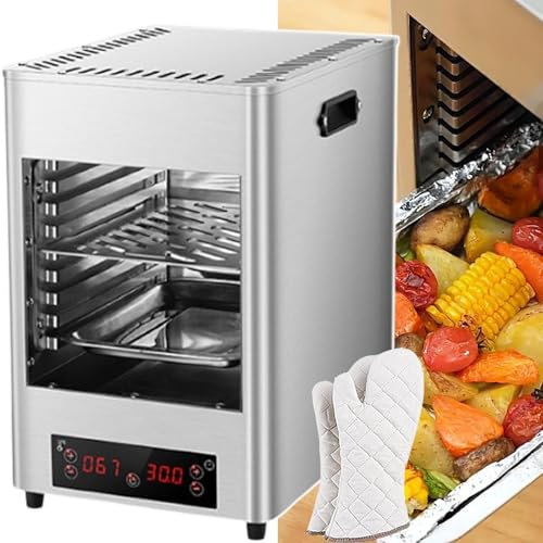 Asador De Carne De 1700 W, Parrilla EléCtrica Para Carne + Guantes, Con Ajuste Temperatura Y Control Tiempo, Temperatura MáXima De 800 ℃, Adecuado Para Cocinar Carne, Verduras Y Frutas,A1