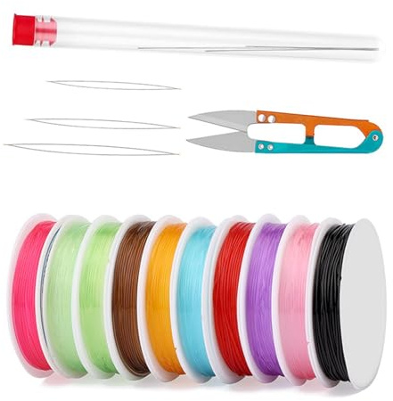 Ficelle Extensible Pour Bracelets,Ficelle Élastique Pour Bracelets,Cordon de perles en de 10 couleurs pour bracelet - Cordon de perles à 10 rouleaux, cordon élastique extensible et robuste, 1mm, 15X f