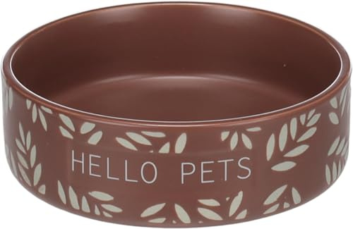 Flamingo Gamelle Leafs Rond Brun pour Lapin - 13x4cm, 330ml - Nourriture et Eau, Antidérapante et Facile à Nettoyer