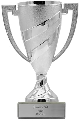 Pokal mit Gravur Wunschtext, gold, silber & bronze, 14 cm, mit Henkeln | Personalisierte Auszeichnung für Fußball WM & Sport Events, inkl. Marmorsockel, Geschenk-Trophäe für Kinder