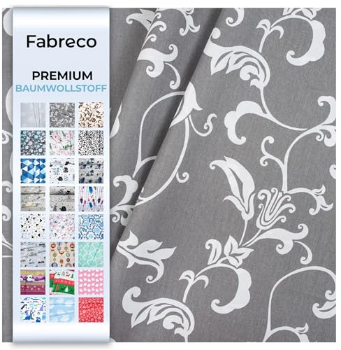 Fabreco Baumwollstoff Meterware 100x160cm Graue Joanna - 220 g/lfm - Weich, langlebig & hautfreundlich - Zum Nähen & Dekoration
