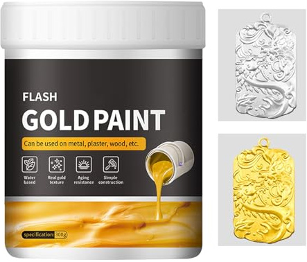 Liquid Paint in Gold Lamina, 300 g Gold Leaf Paint, Liquid Gold Colour, Quick Drying Gold Paint, Liquid Gold Paint, Chalk Painting for Metals and Metals, Plaster,