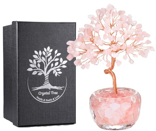 Jovivi Rose Quartz Crystal Tree of Life gifts for Women mum Birthday,Pink Gemstone Tree Healing Crystals Spiritual Gifts for Women Home Room Decor for Positive Energy Good Luck