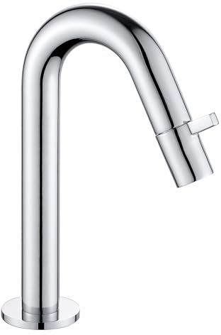 Florenta Kaltwasserhahn Waschbeckenarmatur mit Auslauf Höhe 100 mm für Gäste WC, Kaltwasserarmatur Waschtischarmatur aus Messing mit 50cm Anschluss für Küche und Badezimmer Chrom