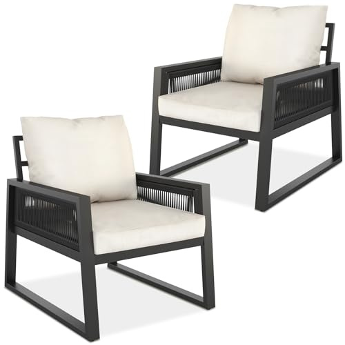 tectake® Conjunto Muebles de Jardín Exterior de Aluminio, Altura Regulable, Mesa y Sillas de Terraza Resistentes a Intemperie, Cojines Extragruesos, Fundas Extraíbles - 2 Sillones