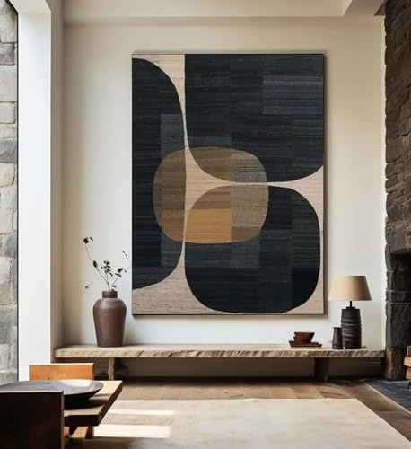 XBTYKPB Grand tableau texturé 3D beige, peinture abstraite en plâtre sur toile, art mural Wabi Sabi, décoration murale minimaliste et moderne 60 x 80 cm avec cadre