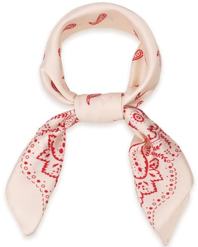 Wuliim 27.5 Fashion Satin Scarf - Super Soft Head Bandanas Silk Like, Medium Square Asthetic Handbag Scarf Versatile Neckerchief for Women (Cream-Red Houndstooth)