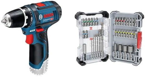 Bosch Professional 12V System Akku Bohrschrauber GSR 12V-15 (ohne Akku/Ladegerät) + 35x Extra Hard Schrauberbit‑ und CYL-3 Bohrer-Set, 35‑tlg. (197 x 110,5 mm, Professional Zubehör)