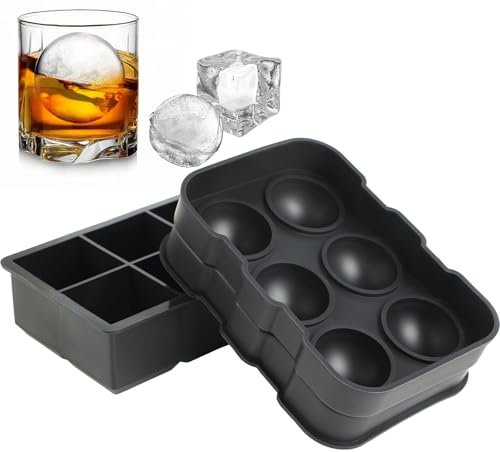 Set de 2 cubiteras para hielo de silicona – Moldes para hielo grande y redondo con embudo – Contenedor para hielo sin BPA, reutilizable para whisky, cócteles y comida para bebés