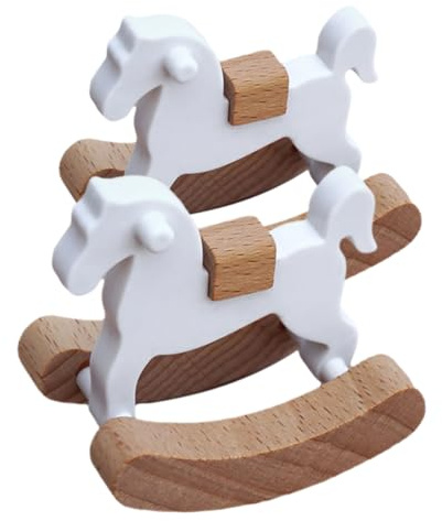TOYANDONA 2 Stück Teiliges Mini Schaukelpferd aus Holz Puppenhaus Zubehör Robuste Miniaturmöbel Dekoratives Ornament für Puppenmöbel und Mikro Landschaften