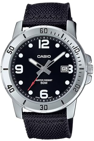 Casio MTP-VD01C-1BV Montre de sport analogique pour homme avec bracelet en tissu et cadran noir 50 m
