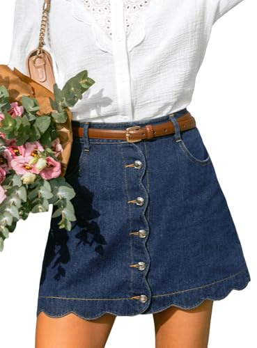 CUPSHE Gonna da donna in denim casual a vita alta, mini gonna di jeans con tasche, Blu scuro, S