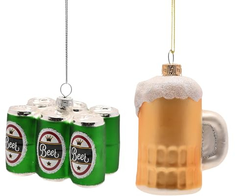 Widdop Set of 2 Glass Beer Baubles – Festive Pint and Six-Pack Hanging Decorations for Christmas Tree Décor | Hanging Decorations for Christmas Tree Décor