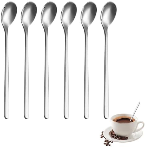 LQUYTA 6 Stück Kaffeelöffel Langlöffel Cocktaillöffel Dessertlöffel Eislöffel Eiskaffeelöffel 304 Edelstahl Material Maschinenwaschbar (Länge 15cm)