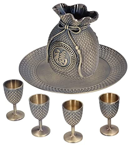 Qcwwy Calice da Vino in Metallo Set Calice da Vino Turco Stile Vintage Goffratura in Lega di Zinco Set di Bicchieri da Squisito da Tazza da tè Tazza da caffè Brocca da retrò per Ornamenti Nuziali Tè