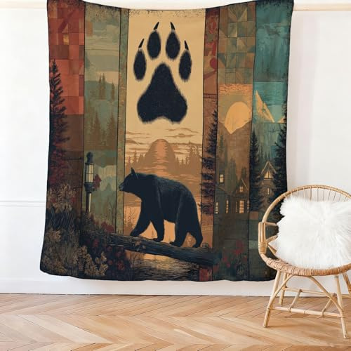 180 x 200 cm Mantas para Todas Las Estaciones, Manta de Franela Estampada Patchwork Casas Bosques Animales, Colorful Óxido Manta de Felpa Suave y Ligera, Ideal para Adultos y niños
