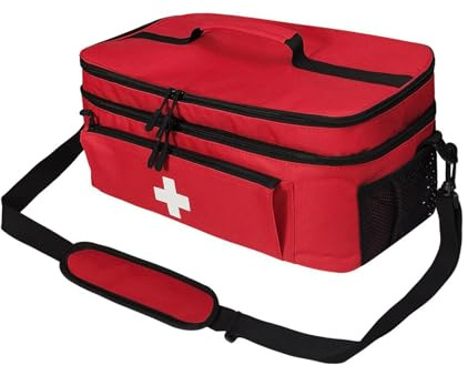 rongweiwang Bolsa de primeros auxilios roja, organizador portátil de botellas para emergencias, senderismo y oficina.