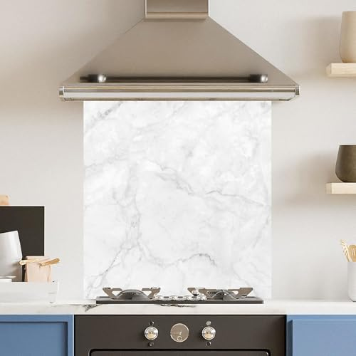 Premium 70 x 75cm White Veiny Marble 6mm Glass Toughtened Kitchen Splashback