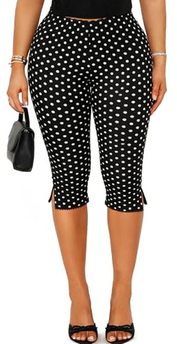 TZLDN Women Capri Pants Polka Dot 3/4 Cropped Leggings High Wasited Knee Length Capris Black L