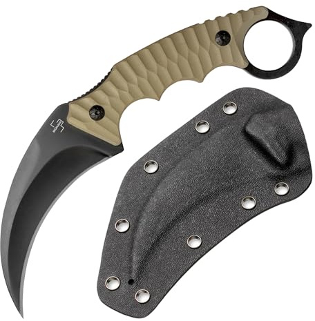 BÖKER PLUS Spike Karambit - Karambit Messer scharf - Fulltang Knife mit Sichel-Klinge schwarz - Hawkbill Messer mit Kydex-Scheide & Gürtel-Adapter - Profi Gürtelmesser mit Ring am G10 Griff-Ende