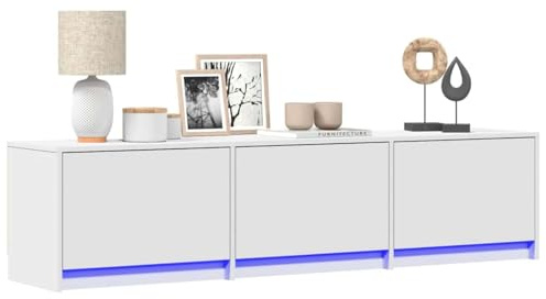 vidaXL Meuble TV avec LED Blanc 165 x 34 x 40 cm Bois d'ingénierie, Meuble de Salon Tendance, Meuble TV Moderne, Console média Pratique, unité de Rangement rectangulaire en Bois