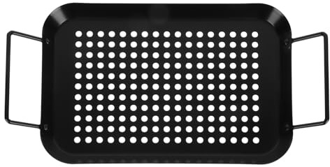DEARMAMY Placa Antiadherente para Barbacoa Rectangular Asas, Bandeja para Asar Verduras y Carne Orificios para Drenaje, Utensilio de Cocina para Parrilla al Aire Libre, 1 Pieza