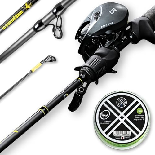 LMAB Baitcast Combo Light - La Moustique Baitcaster Rute und Tsurinoya Dark Wolf Ultra KF50S Rolle mit Schnur im Set, für Anfänger bis Profi, Angelrute