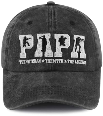 mukroiw The Veteran the Myth the Legend Papa Hat for Men, Adjustable Cotton Embroidered Military Baseball Cap for Dad Father