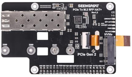 PCIe M.2 NVMe & SFP HAT+ for Raspberry Pi 5, NAS Adapter Board | Espansione SSD Gigabit Ethernet e NVMe HAT+ con supporto in fibra SFP, per progetti Raspberry Pi 5 NAS e edge gateway